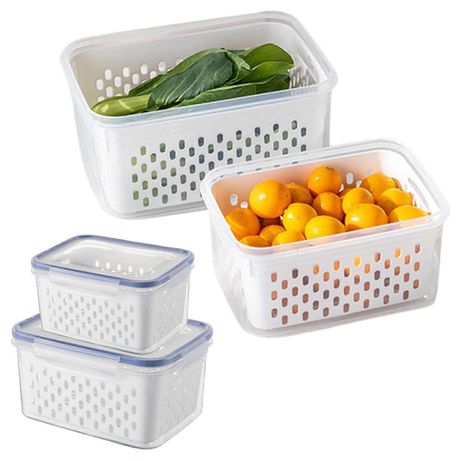 2pcs Refrigerator Storage Containers with Removable Colander, Leakproof Produce Saver Boxes Clear White