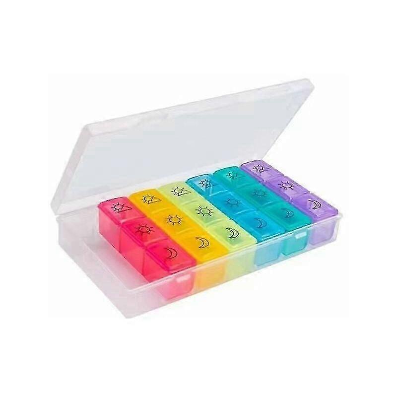 French Weekly Pill Box, 7 Days 21 Compartments, Multi-colored