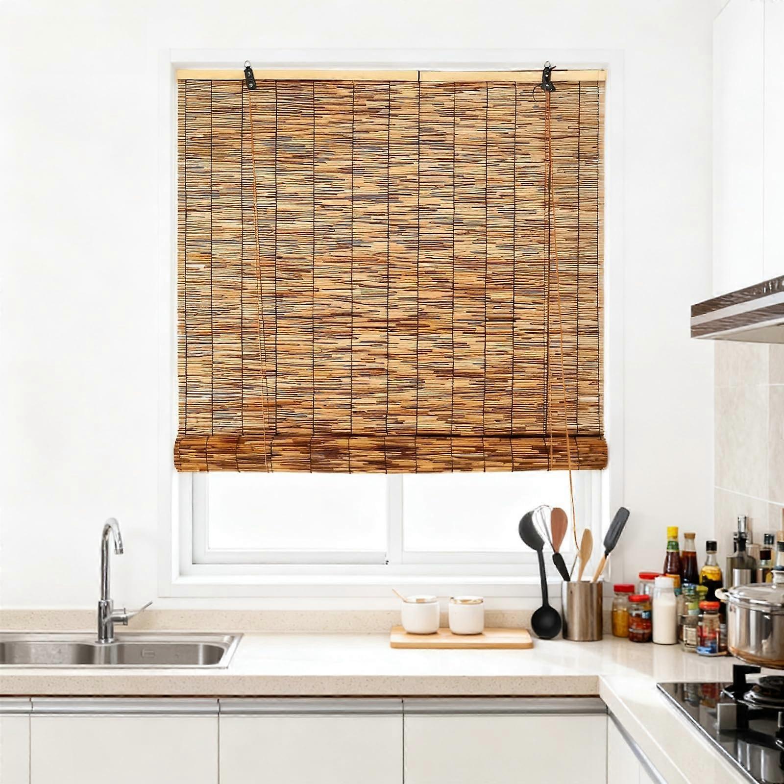 Cordless Bamboo Roller Shades 70% Sun Block Light Filtering EcoFriendly Window Blinds for Home