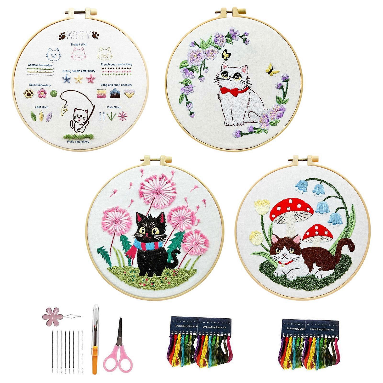 Multifunctional Embroidery Set Including Any Materials for Cats Pattern on Sturdy Fabric Decoration Multicolor