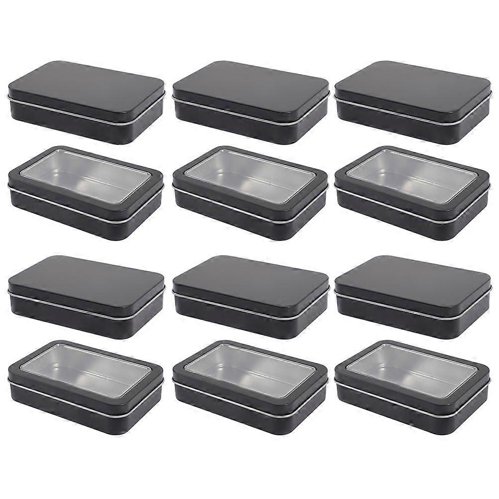12Pcs Black Tinplate Can Open Window Box for Storage Small Rectangle Tin Box