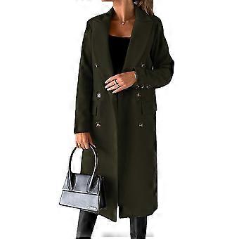 Modischer, olivgrüner, warmer, zweireihiger Wollmantel für Damen, Größe 25-26