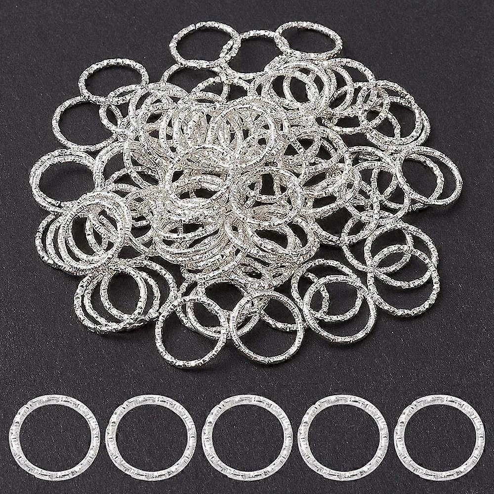 Iron Linking Rings Textured Round Ring Unwelded Silver color Plated 12mm