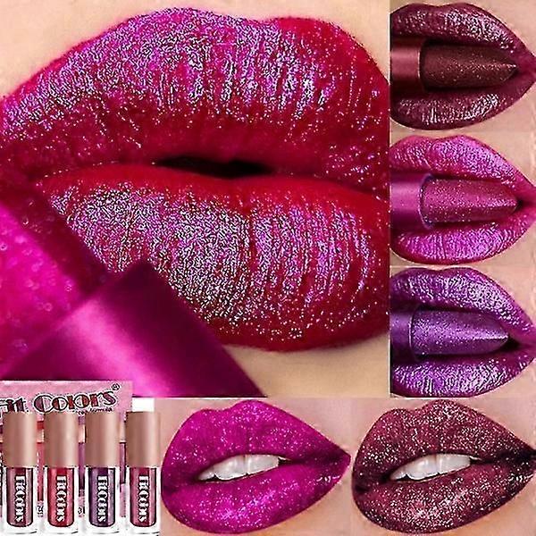 4 pcs/set Diamond Glitter Red Lipstick Waterproof