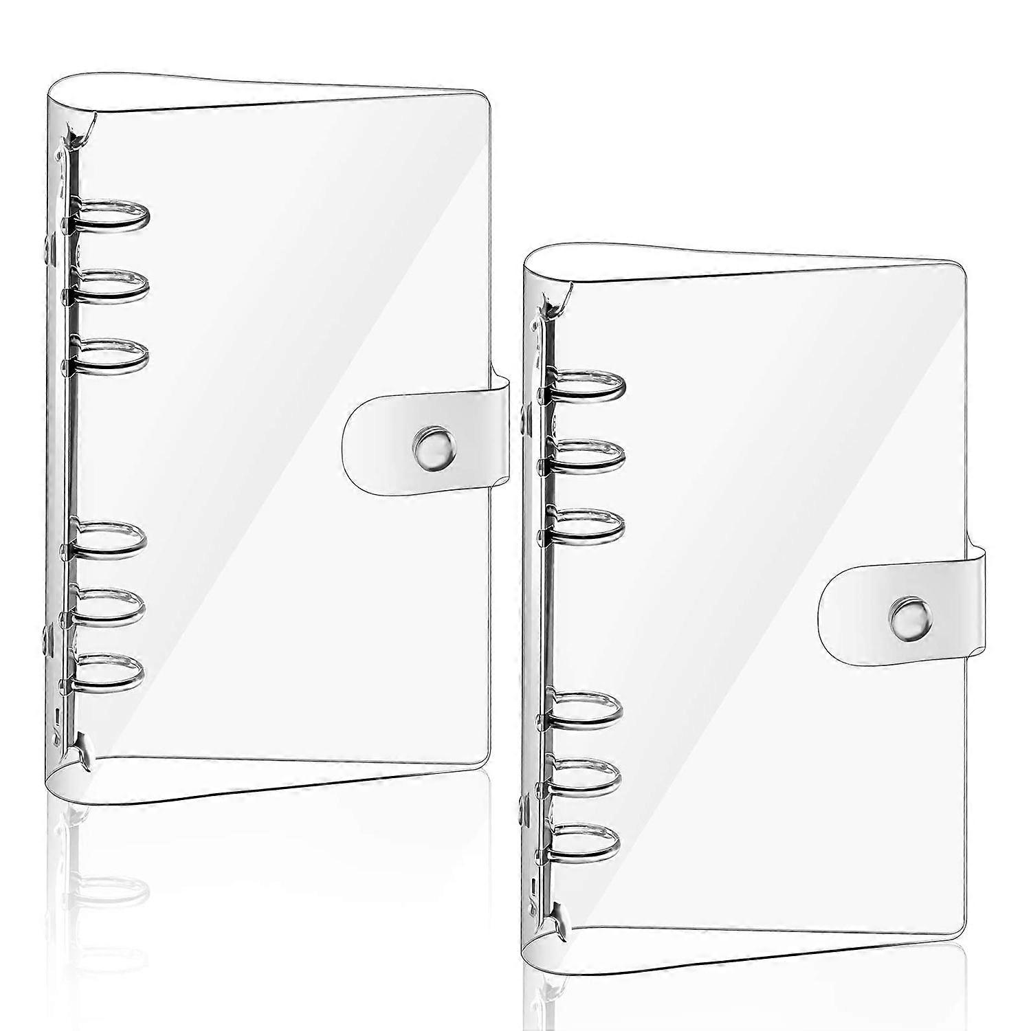 2PCS A6 Binder Covers Transparent Soft PVC 6-Ring Design Snap Button Closure Loose Leaf Folder Noteb
