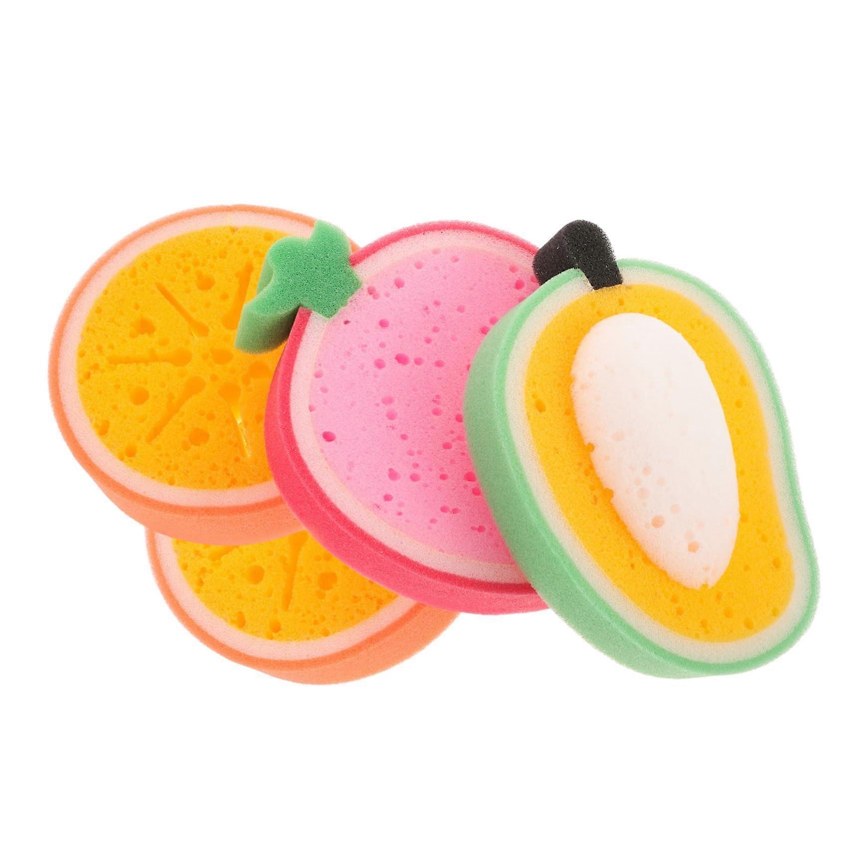 4pcs Cute Cartoon Fruit Kitchen Cleaning Sponges Thickened Multifunctional Dish Scrubbers