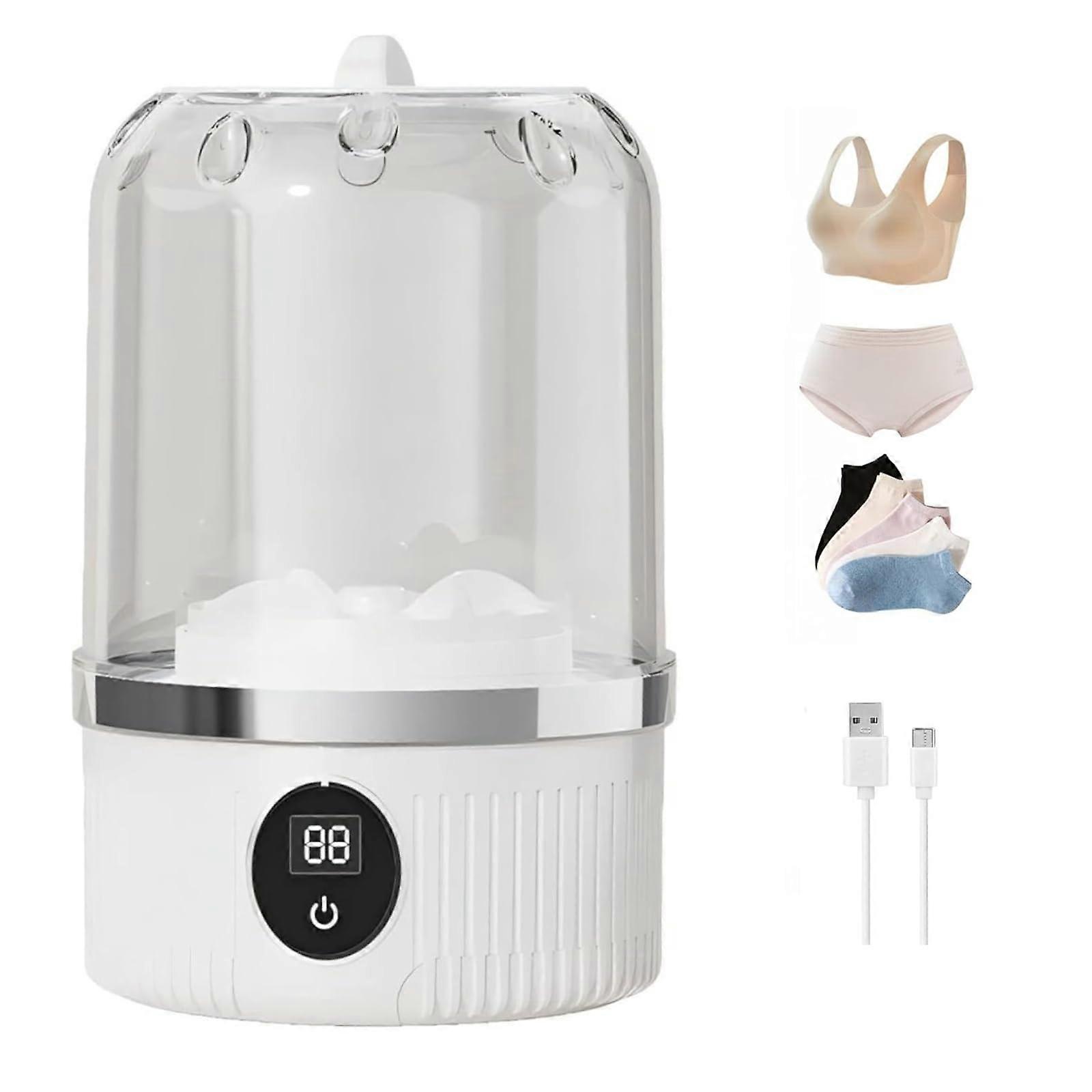Portable Mini Washing Machine 1L with Digital Timer for Delicates Socks and Travel White