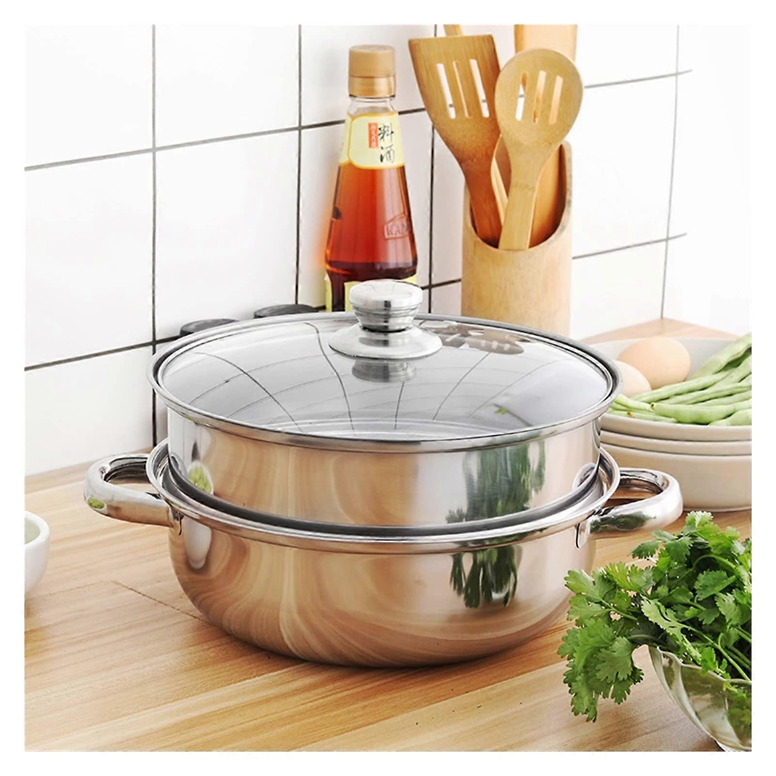 Stainless Steel Double Layer Steamer Pot Large Capacity MultiLayer Cooking with Lid