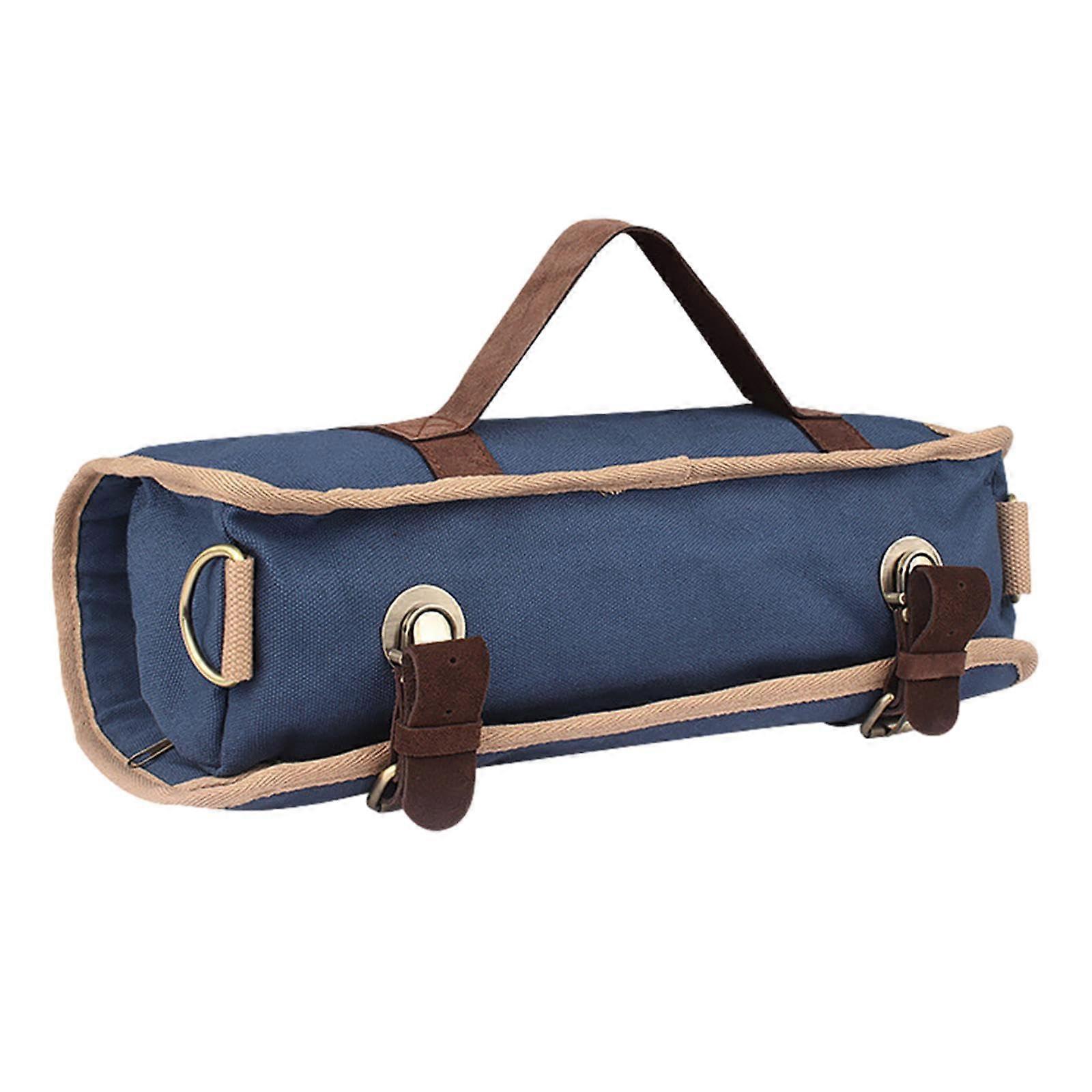 Bartender Kit Canvas Roll Bag with Adjustable Shoulder Strap for Cocktail Making 34x32cm Blue