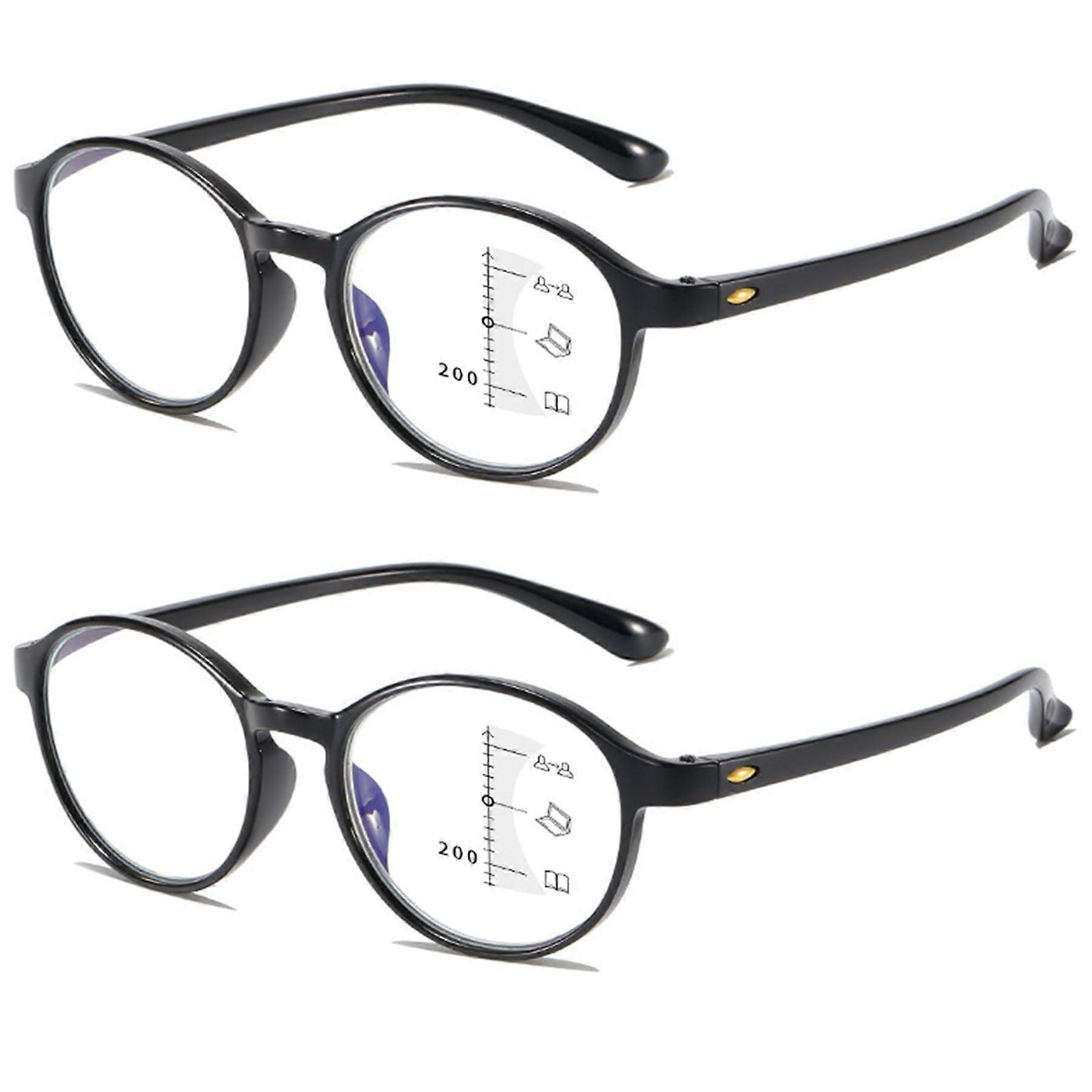 Progressive Multifocal Reading Glasses 2 Pack TR90 Frame Blue Light UV400 Protection 1.0x
