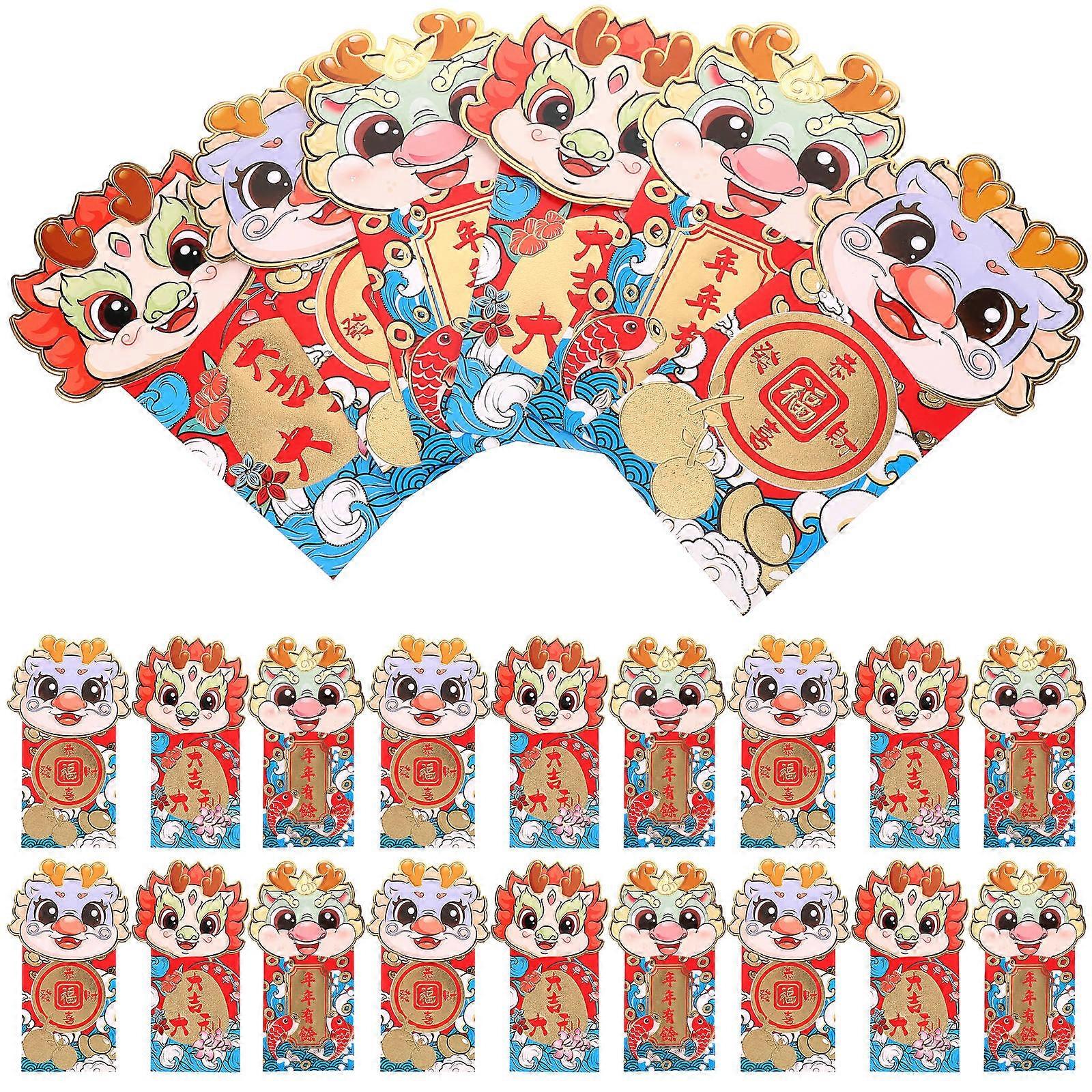 Chinese Style Red Envelope Dragon Pattern Packets for Storage 36Pcs Set