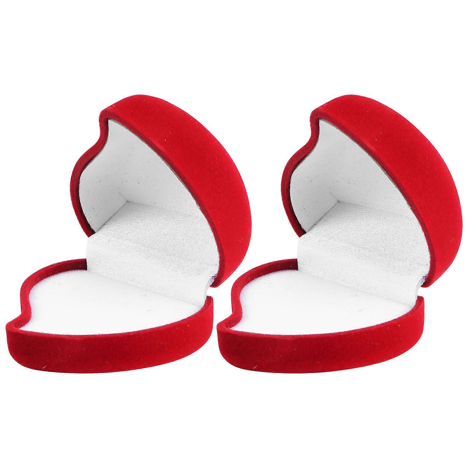 Red Heart Shape Ring Box for Ring Storage 2Pcs Rose Pattern Jewelry Holder