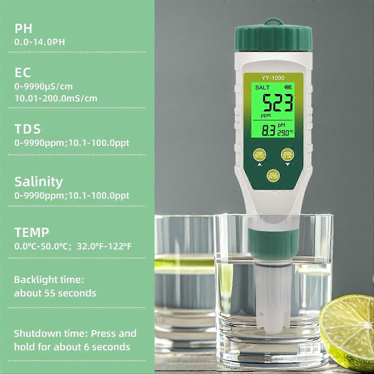 5 in 1 PH/EC/TDS/Salt/Temp PH Meter Swimming Pool Salinity Tester