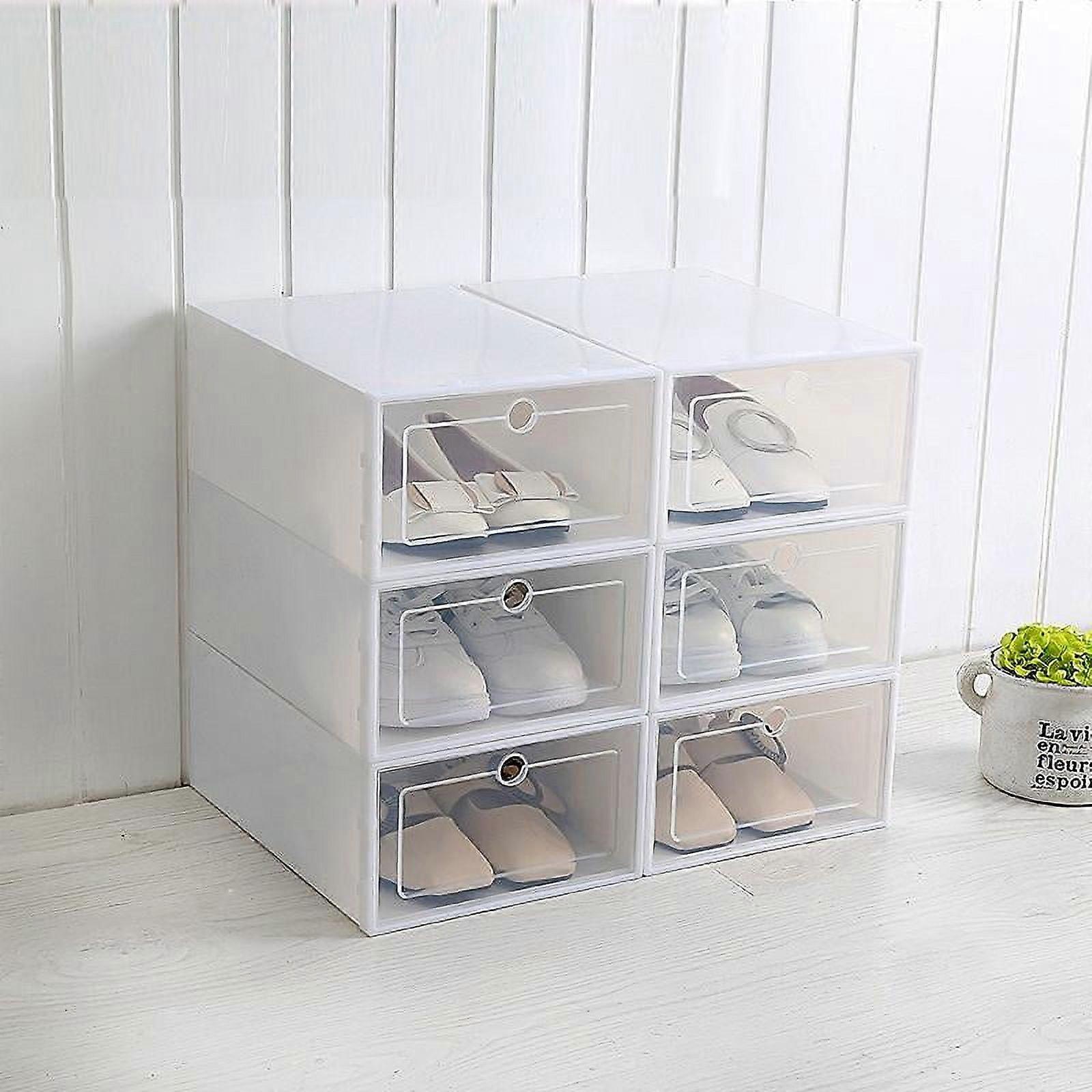 Summark Wide Clear Pull Down Front Access Shoe Box, Stackable Floding DIY Shoe Drawers Storage Container Organizer