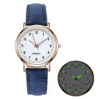 DESIGNICE Women's Classic Quartz Watch with Luminous Dial, Leather Band, Vintage Round Face – Blue (Compatible with Standard Straps)