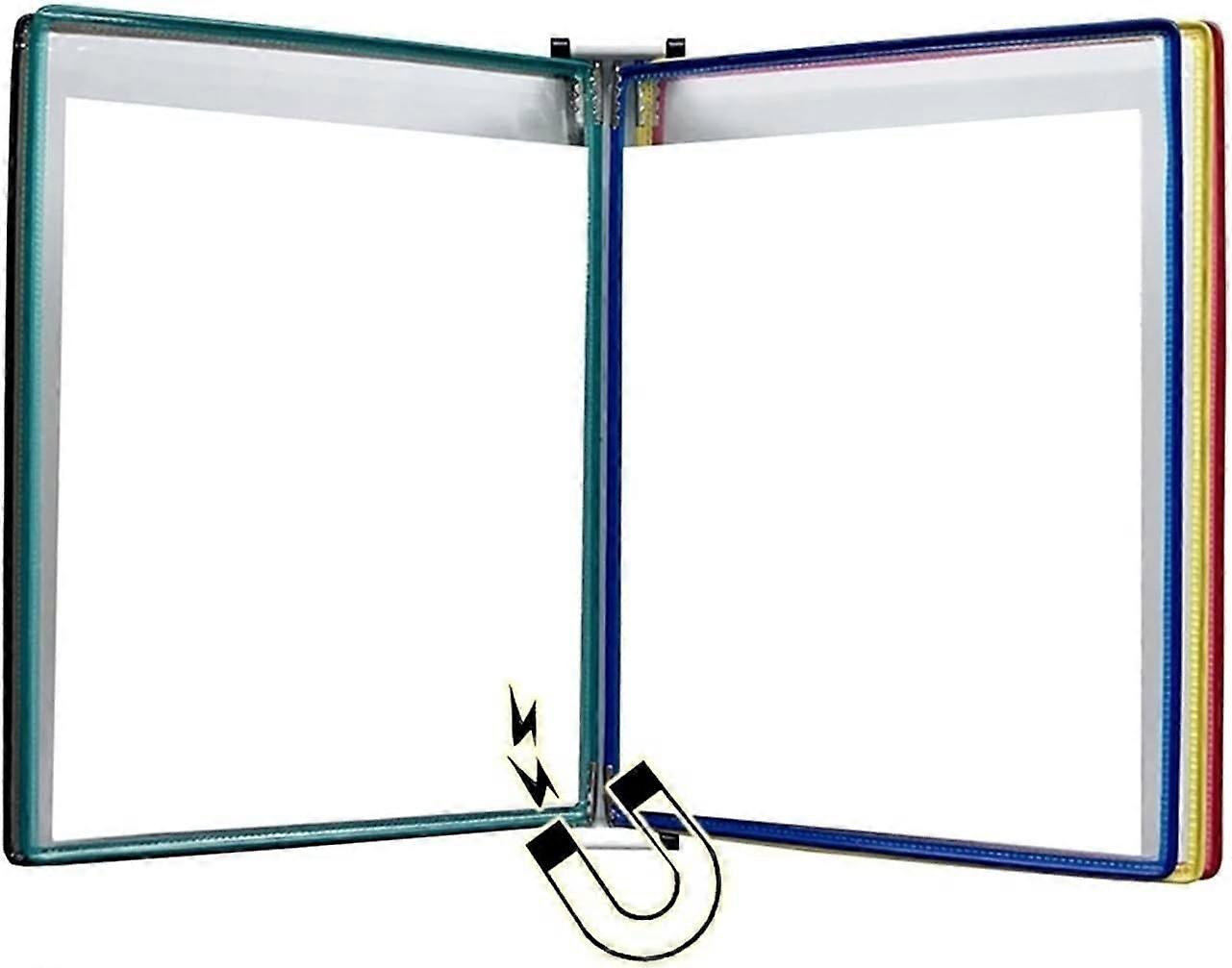 A4 Flip Display Folder with 10 Pockets, Clear PVC Magnetic Wall Mount Document Organizer, Red