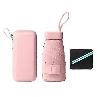 Miniparaply Dam Anti-UV Solskydd Paraply 12-Ribs Reseparaply för Handväska Rosa