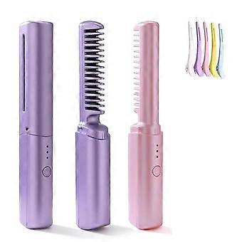 Ceramic Hair Comb & 2-in-1 USB Rechargeable Curling Iron, 3 Heat Settings, Frizz-Free, Portable – Compatible with All Hair Types
