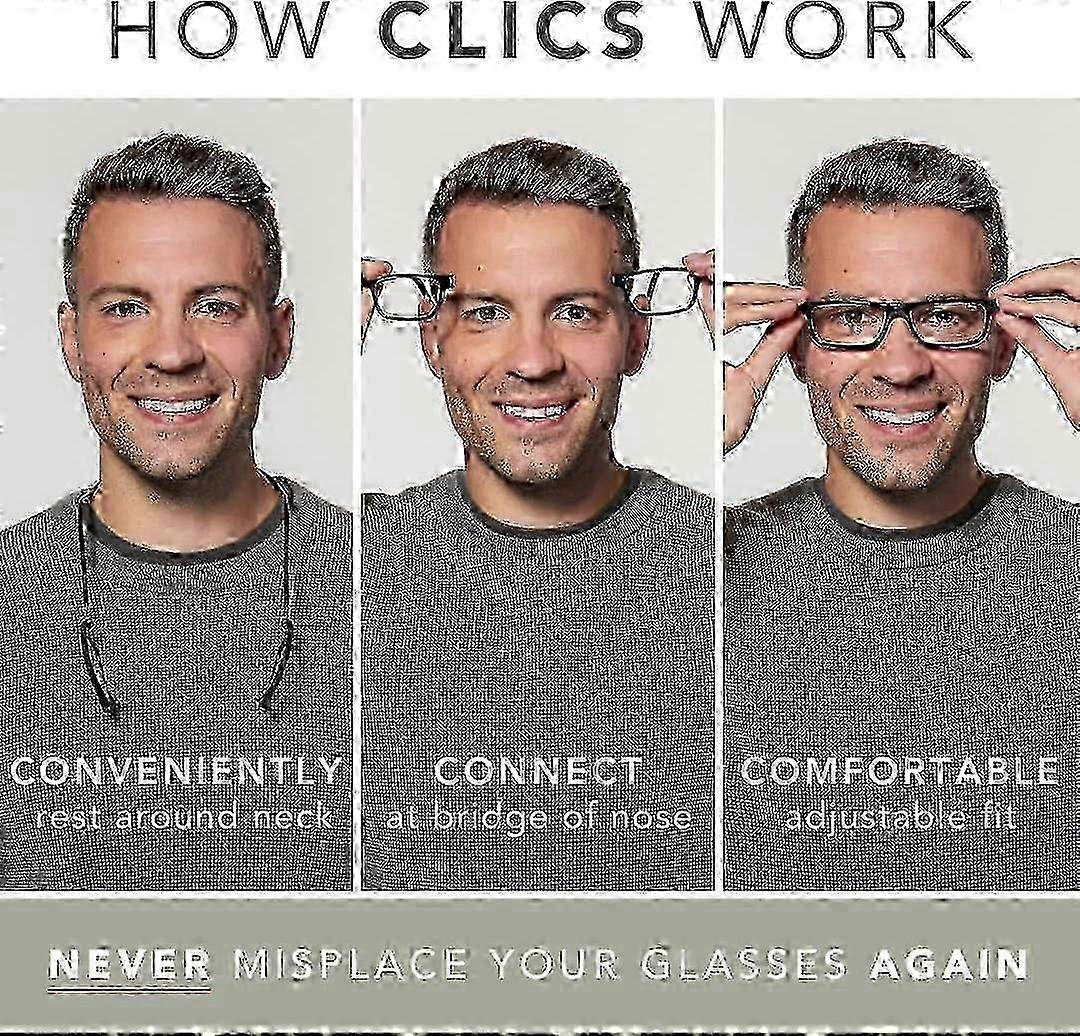 High Quality Clic Magnetic Reading Glasses, Unisex, Soft Foldable Strap, Computer Reader