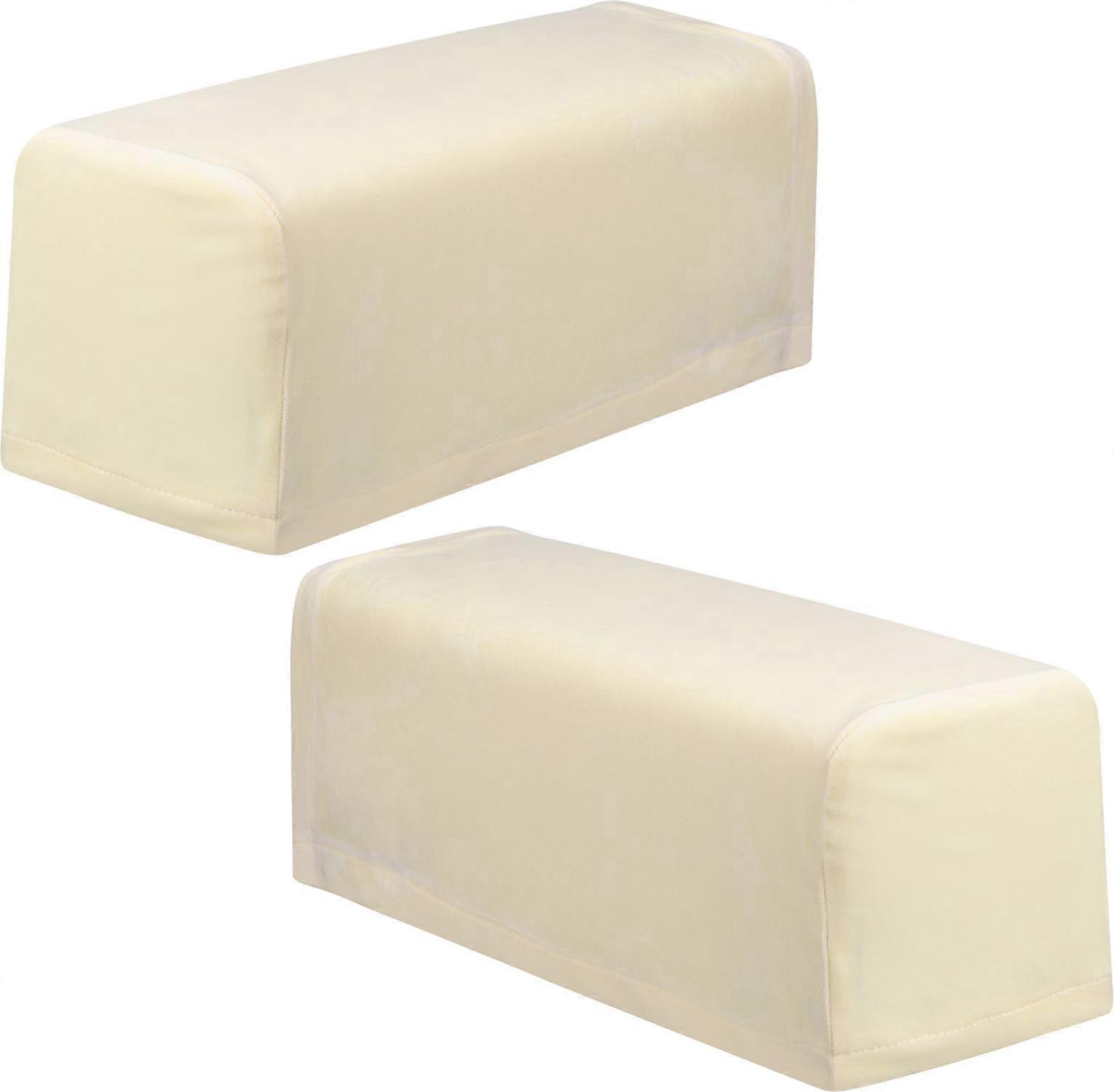 2Pcs Universal Sofa Armrest Cover Elastic Armrest Protector Solid Color Armrest Protective Cloth Beige