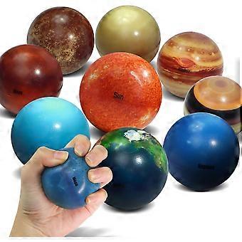 10Pcs Solar System Planet Stress Ball Set, 63mm PU Foam 8 Planets Sun Moon Educational Space Squeeze Toy for Kids STEM Learning