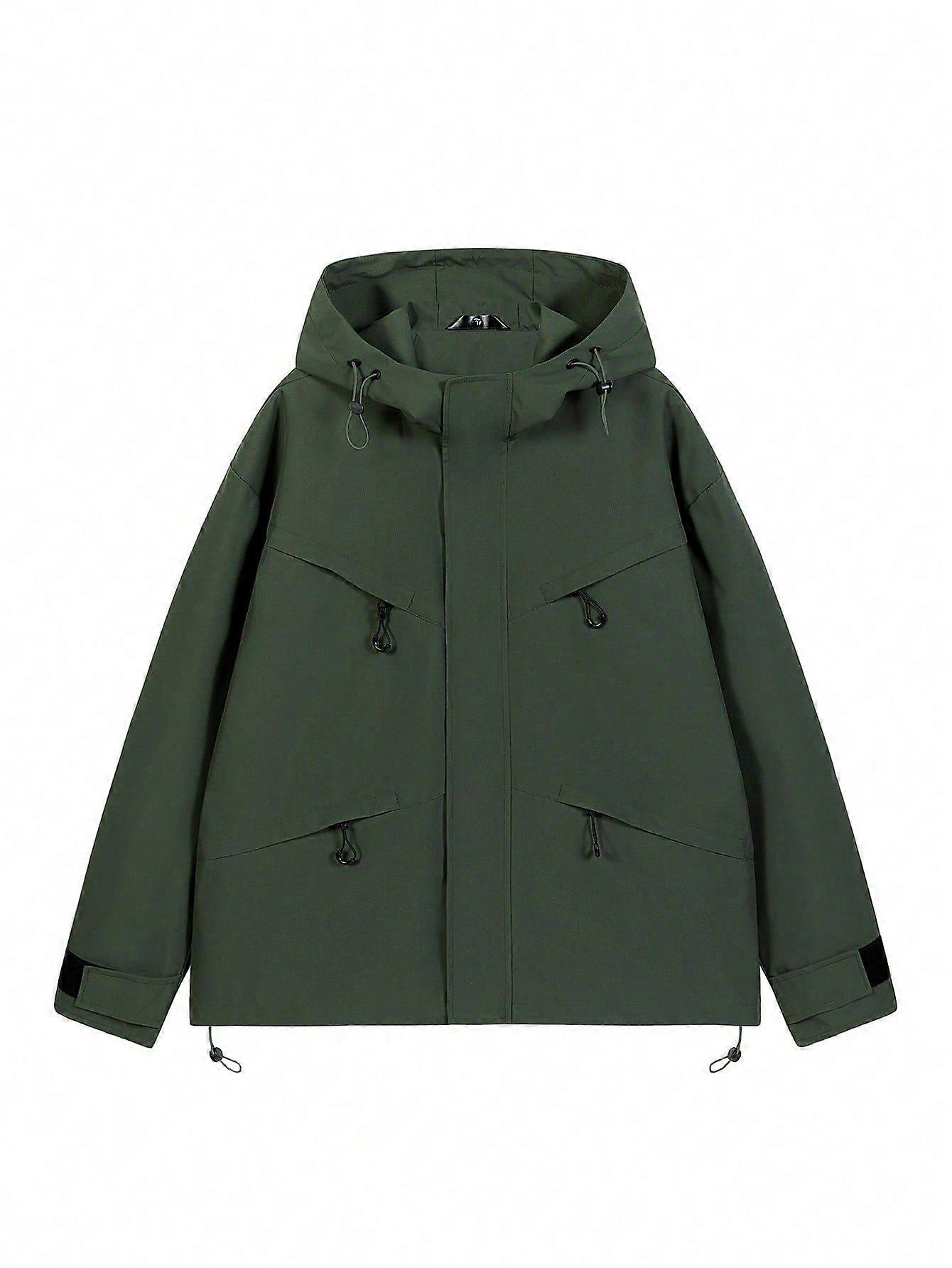 Men Drawstring Hem Hooded Jacket