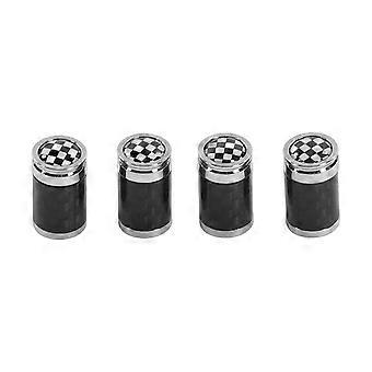 4 stuks autobandventieldopjes van koolstofvezel aluminiumlegering, zwart/wit geruit, voor Mini Hatch Cabrio