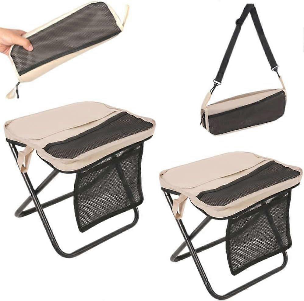 2 Pack Portable Folding Stools, Collapsible Backpack Stool with 3 Storage