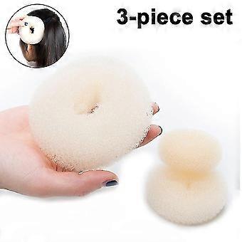 3 Pieces Women Ladies Hair Chignon Bun Donut Shapers Knot Ring BunWhite