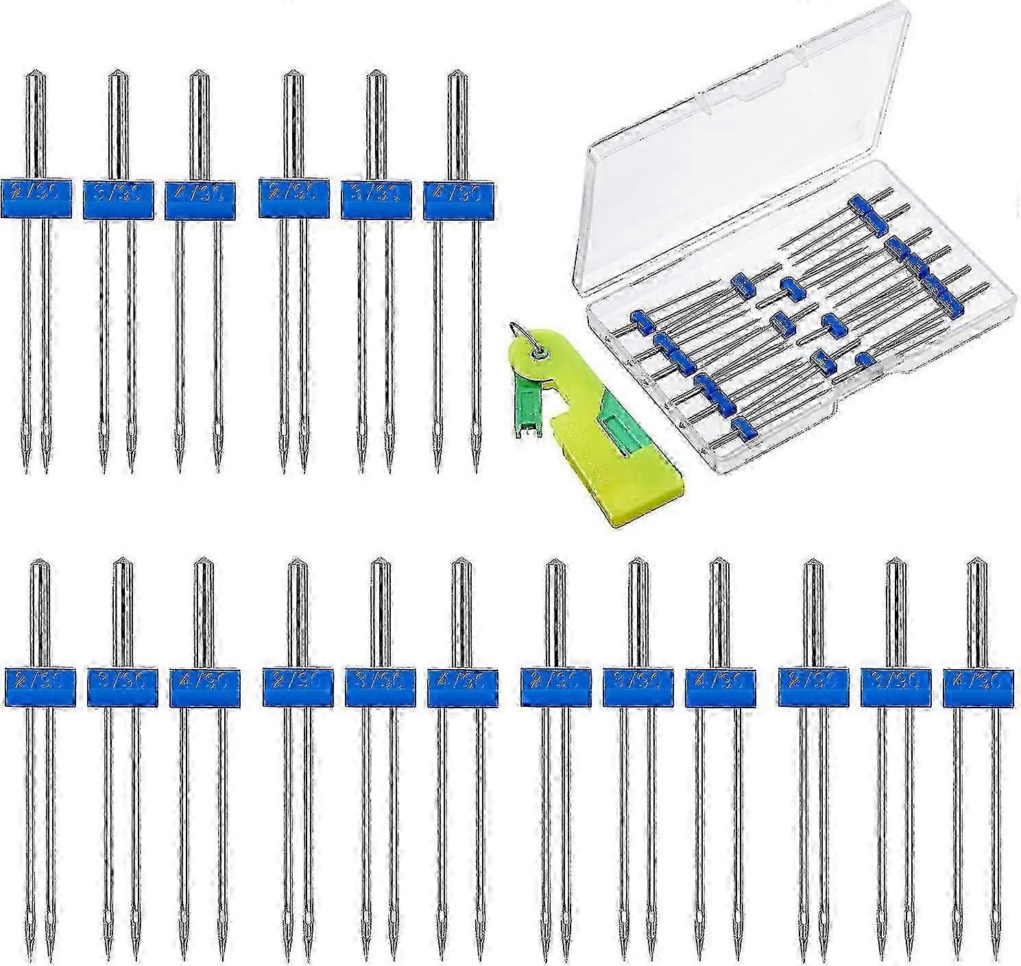 18 Pieces Sewing Machine Double Needle with Plastic Box Sewing Machine Threader