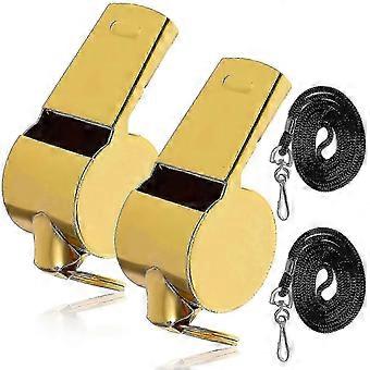 Stainless Steel Cheering Whistle with Lanyard - 2 pcs