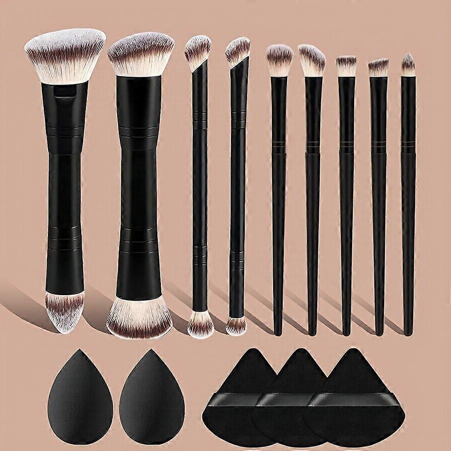 14 Pcs Multi-Functional Makeup Brush Set, Full Face and Eye Brushes, Triangular Makeup Sponge, Portable Travel Kit