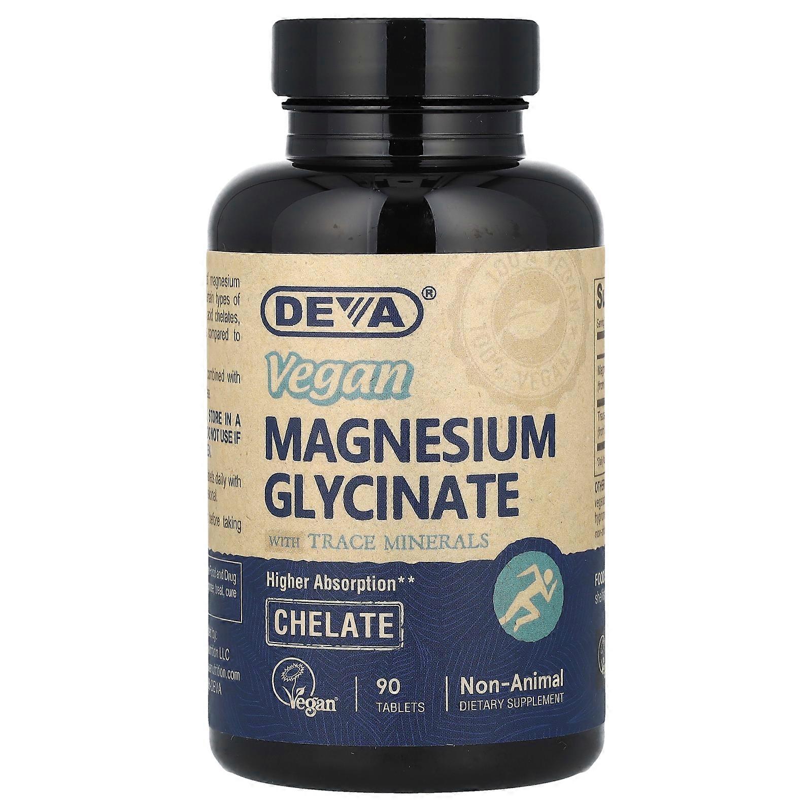 2 x Deva, Vegan Magnesium Glycinate With Trace Minerals, 90 Tablets