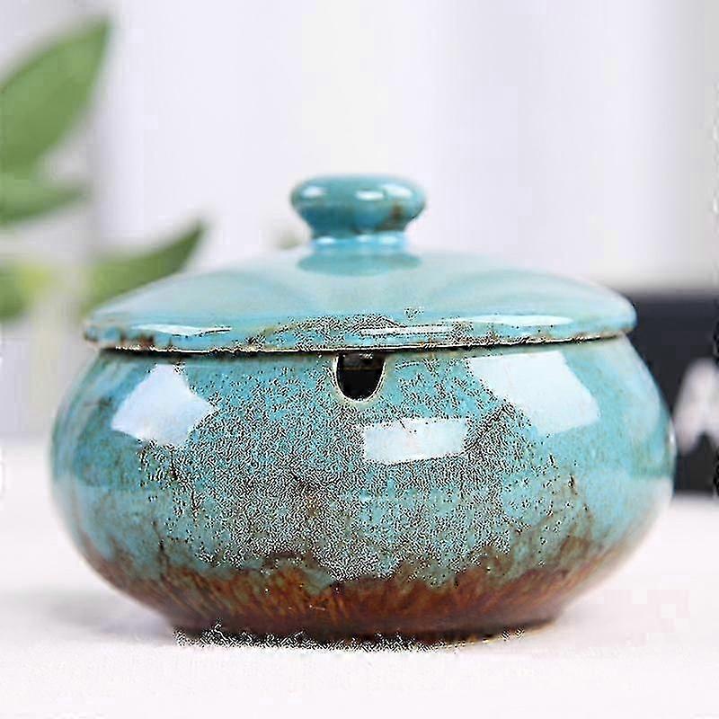 Glazed Ceramic Ashtray With Cover