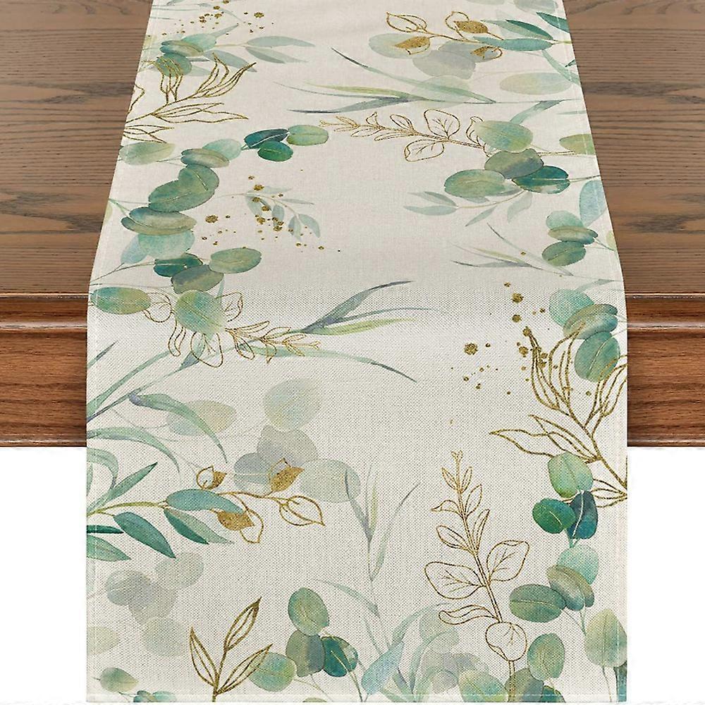 Botanical Watercolour Flax Table Runner For Office And Study Use