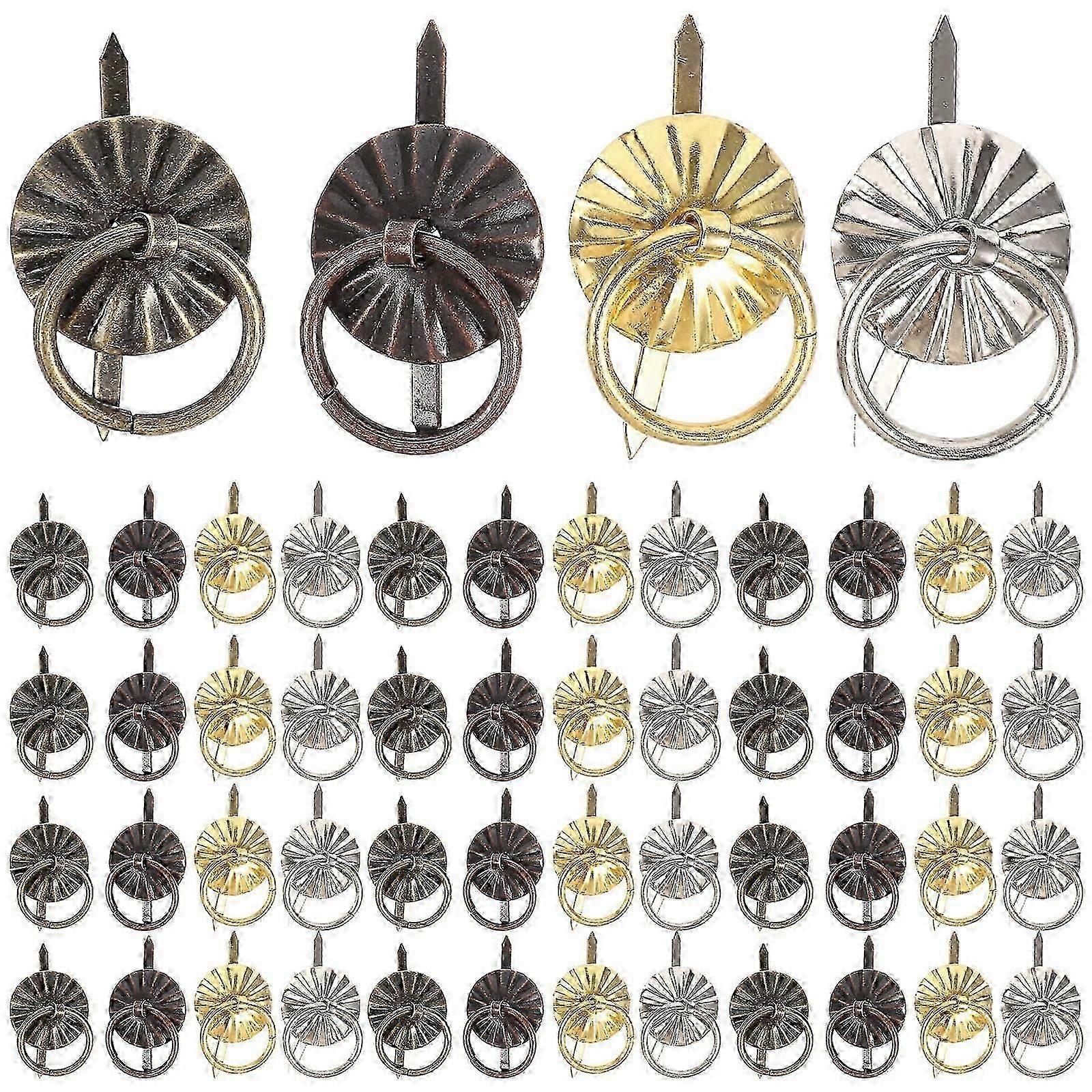 40pcs Metal Brad Fasteners with Pull Rings Mini Drawer Pulling Knobs DIY Accessories XI
