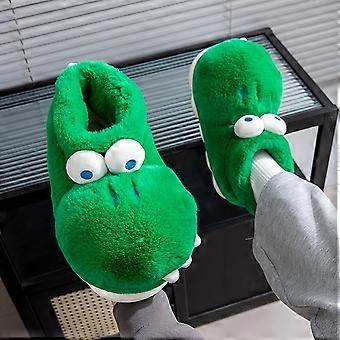Pantufas de inverno quentinhas para homens e mulheres, com sola grossa e forro de pelúcia, textura macia de crocodilo, ideais para uso interno e externo na neve.