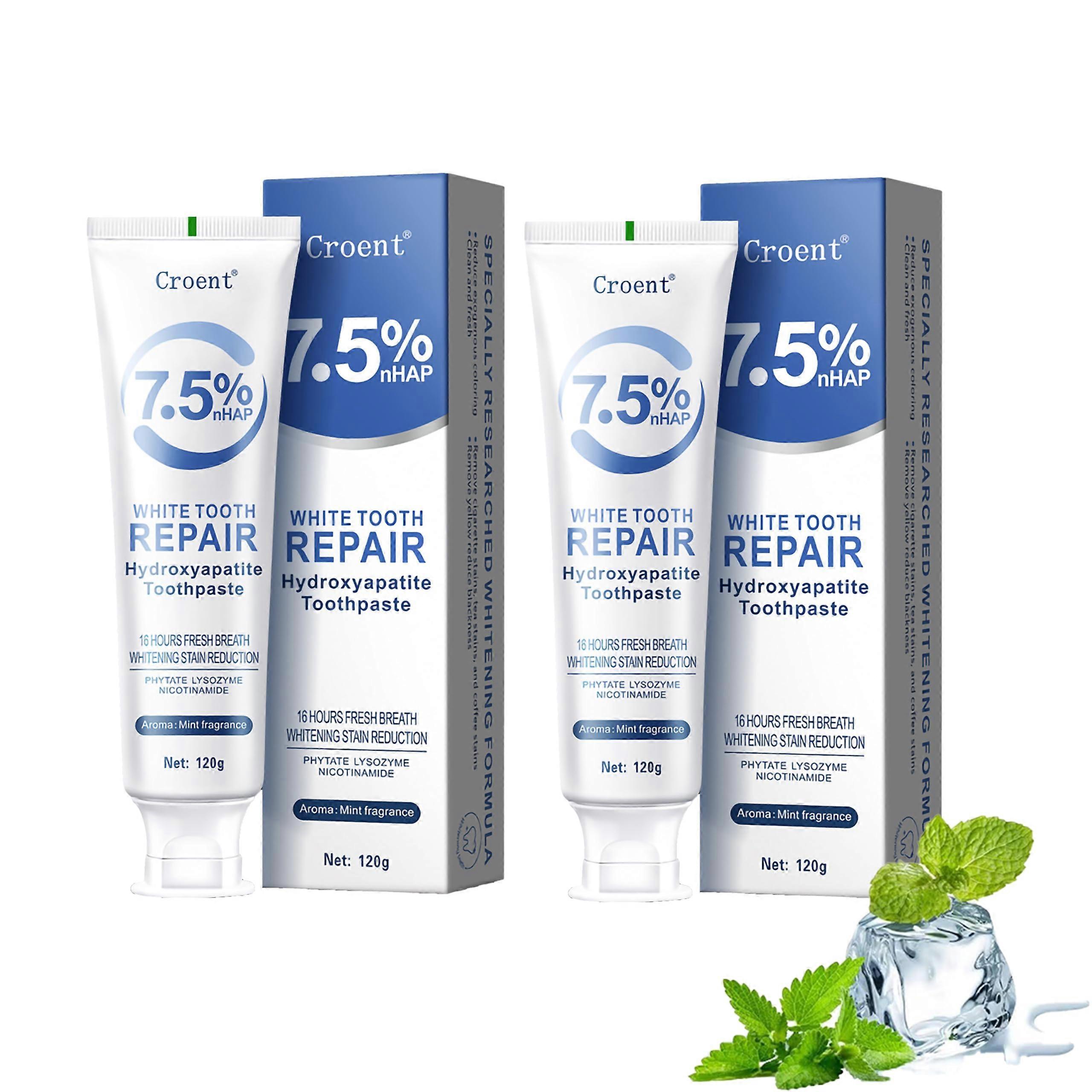 Hydroxyapatite Toothpaste 8.5oz 2pcs Fluoride  Whitening for Sensitive Teeth Enamel  Mint