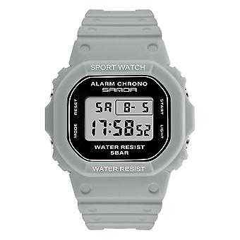 Veeki Square Multifunction Electronic Watch, Student Sports Watch 30M Water Resistant With Luminous Grey Resin Strap