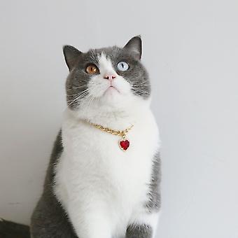 Veeki Cat Necklace Collar With Heart Rhinestone Pendant, Lightweight Adjustable Shine Diamond Cute Girl Wedding Birthday Party Pet Necklace Costume Ac