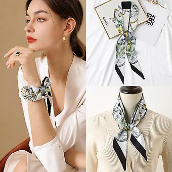 Square Silk Satin Scarf Head Neck Scarf for Women Hair Tie Band Accessoriy, Black-21