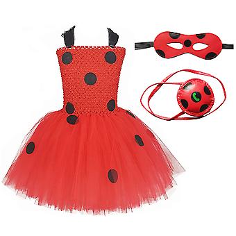 3 Stück Kinder Wundersame Marienkäfer Mädchen Cosplay Kostüm Polka Punkt Kostüm Halloween Geburtstag Karneval Dress Dress Up Kleidung für Mädchen 2-10 Jahre