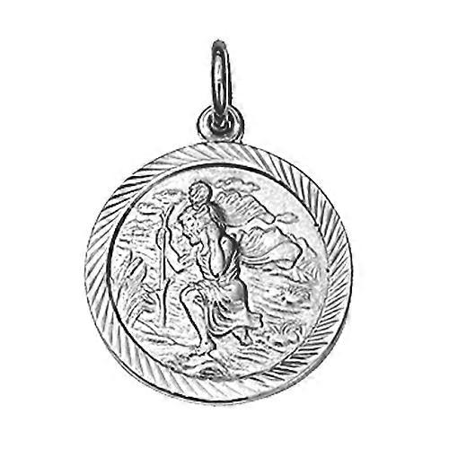 Silver 20mm round diamond cut edge St Christopher Pendant