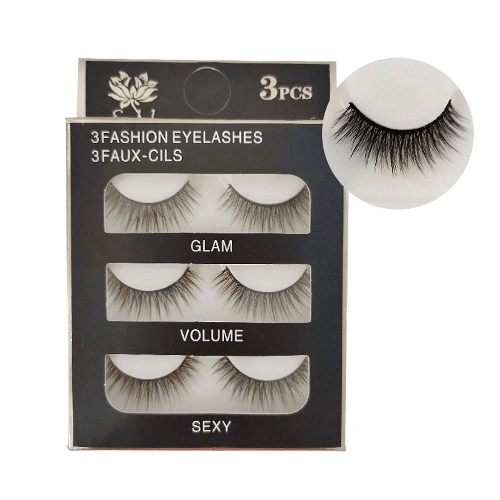 3 Pairs 3d Dense False Eyelashes Reusable Makeup Soft Natural Look Lashes