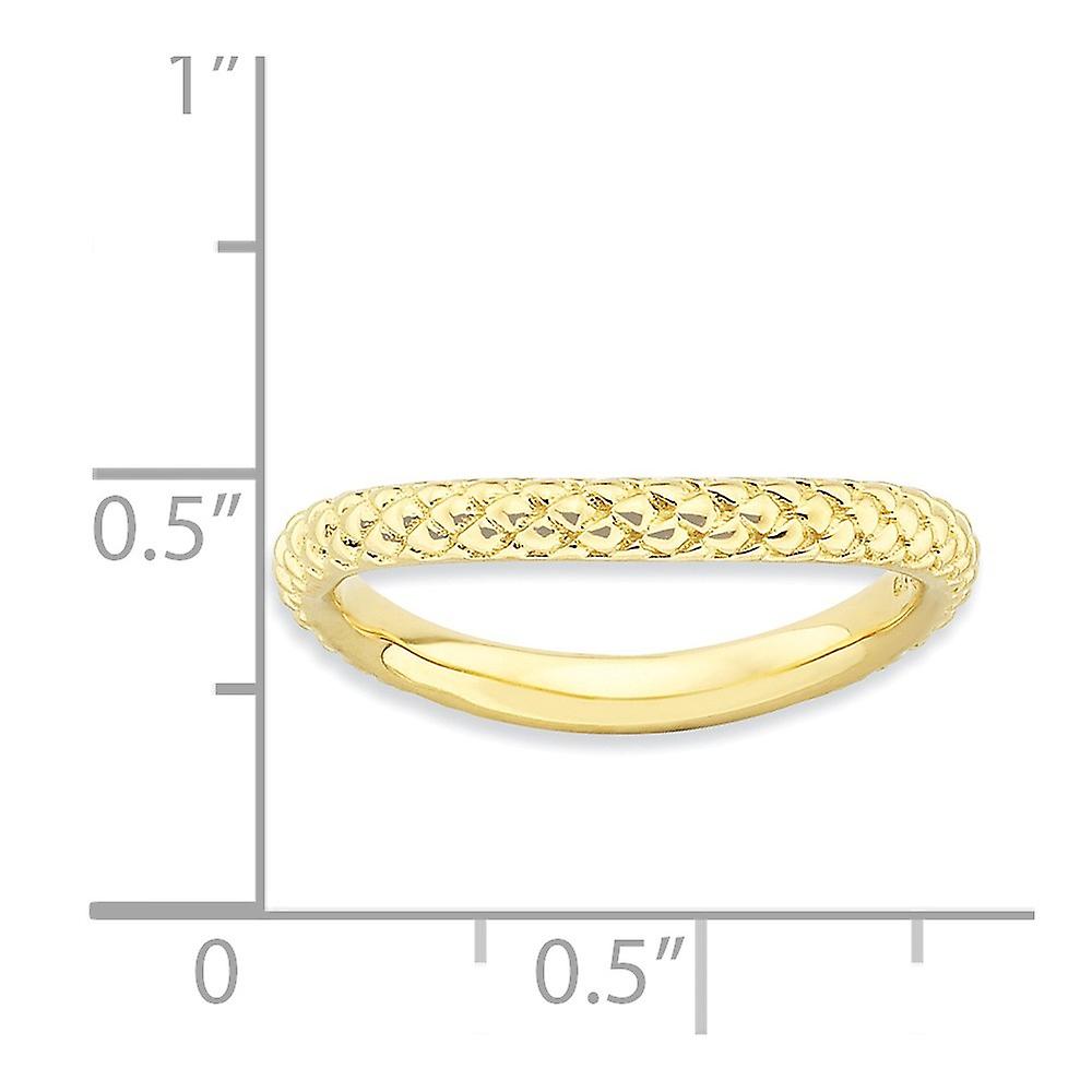 2.25mm 925 Sterling Silver Textured Patterned Stackable Polished Gold PlatedWave Ring-Stackable-Ring for Women - Ring Si