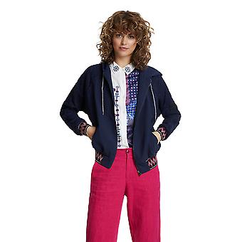 Desigual Women's Blue Larisa Hooded Jacket with Embroidered Lace Sleeves L
