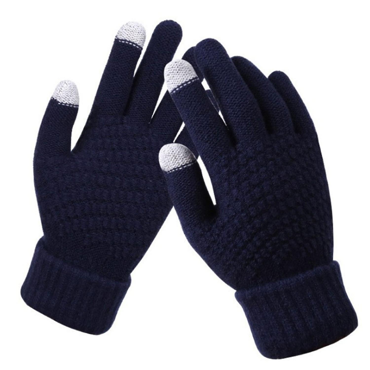 1 Pair Cycling Gloves Full Finger Touchscreen Knitted Thickened Stretchy Keep Warm Solid Color