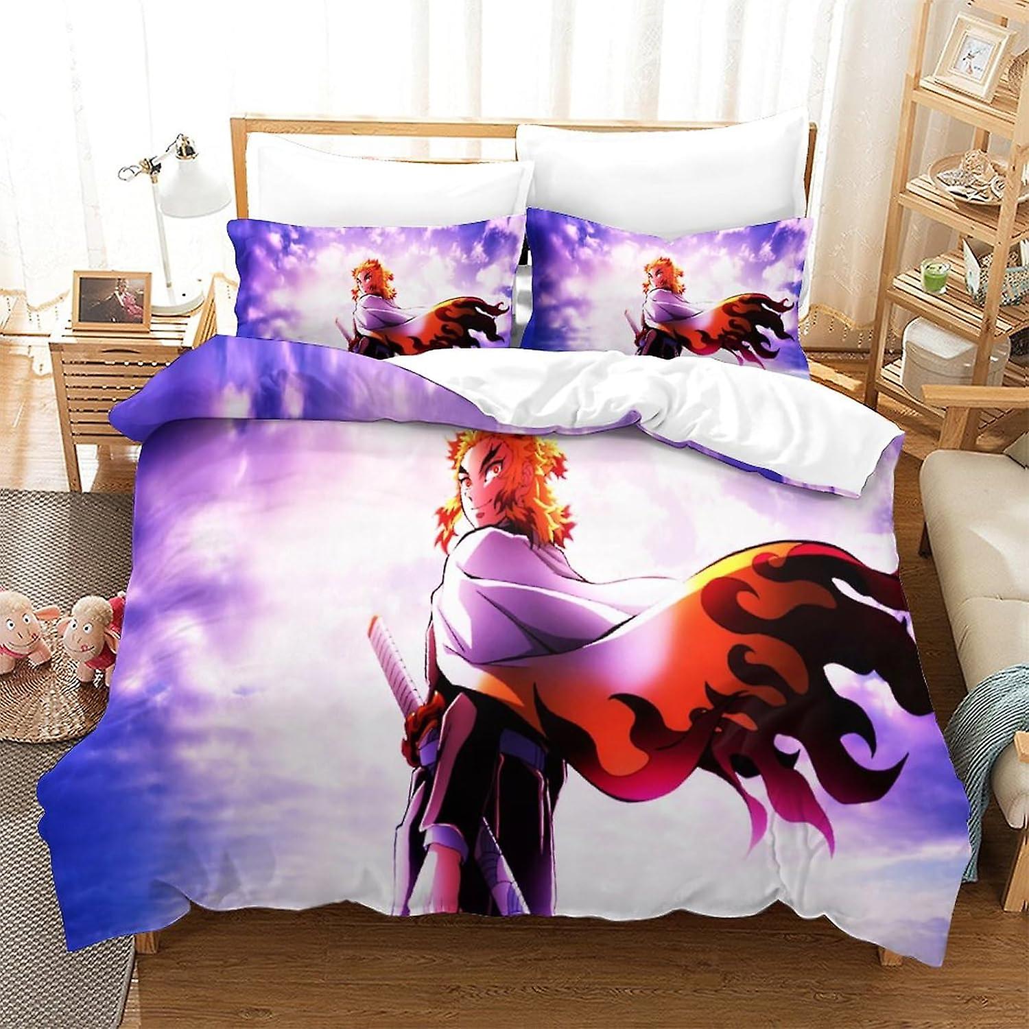 Postacie z anime Zestaw pościeli Podwójne dla dziewczynek Chłopcy Dzieci 3D Rengoku Kyoujurou Zestaw poszewek na kołdrę z mikrofibry Postacie z anime Drukowany zestaw pościeli Childre