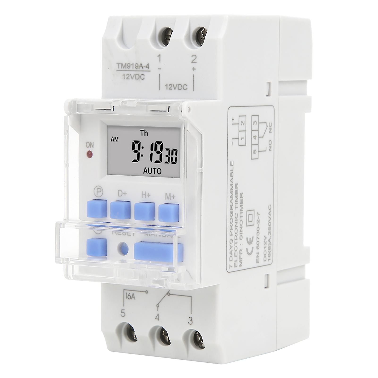 Weekly Timer Switch 12V DC 16A LCD Display Countdown Battery