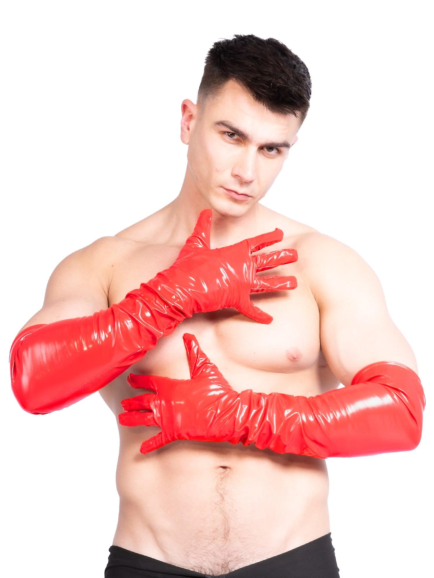 Red Men`s Pvc Long Opera Gloves
